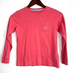 VINEYARD VINES Boys 7 Salmon Red Blue Long Sleeve Casual Pocket Tshirt SS18